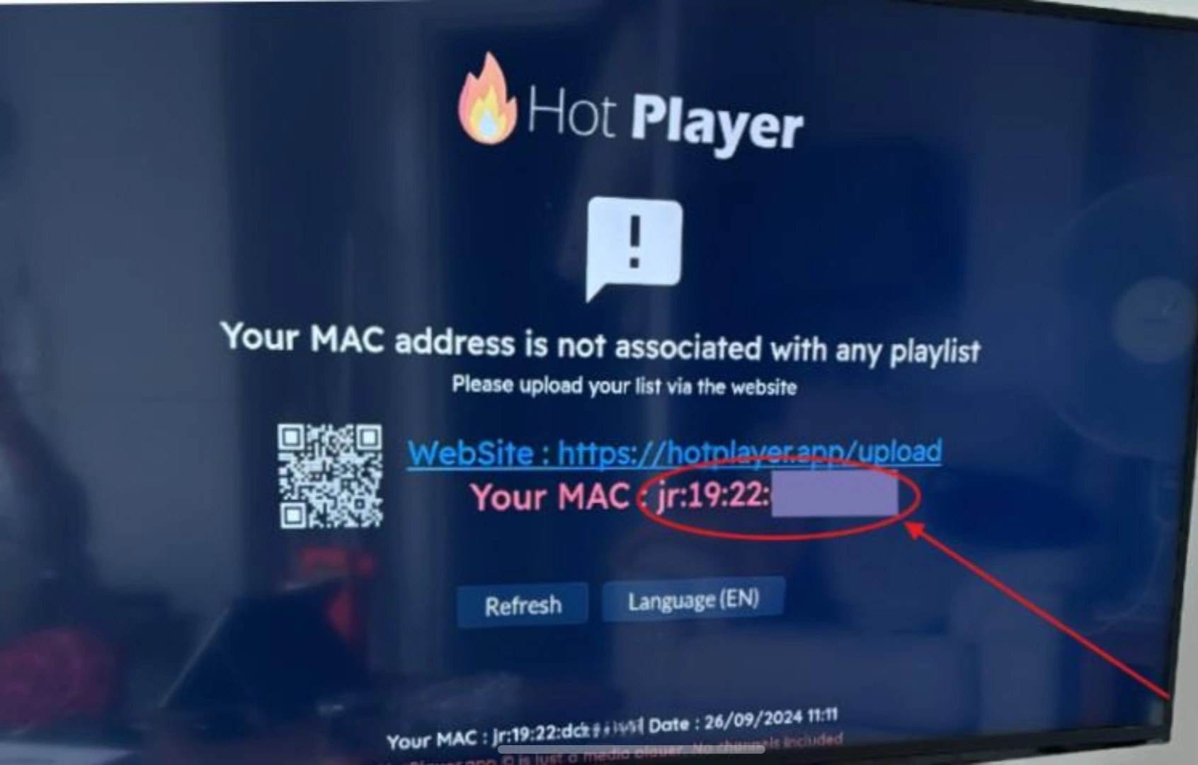 Device ID or MAC address Hot Player Pro IPTV