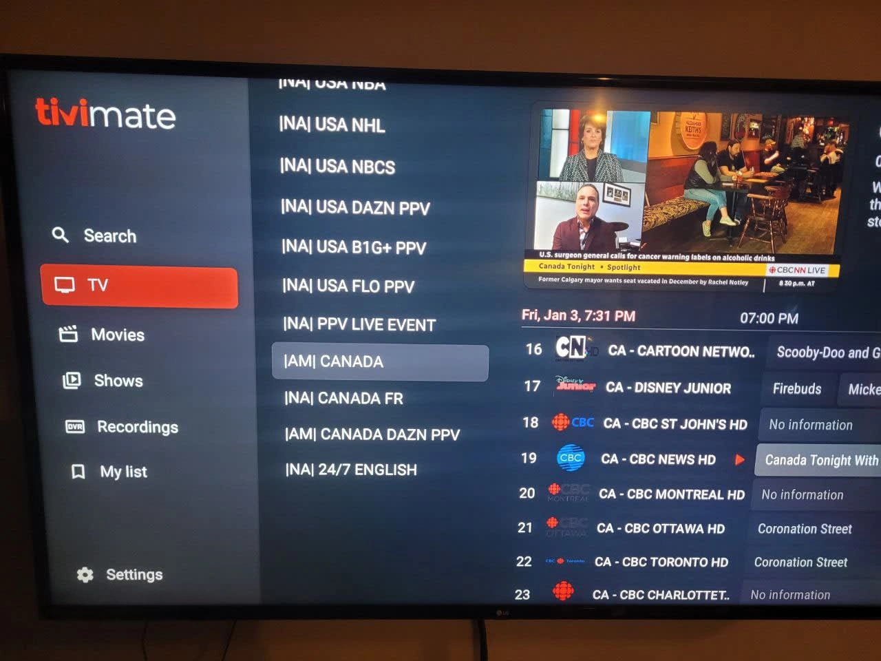 TiviMate IPTV TV guide interface