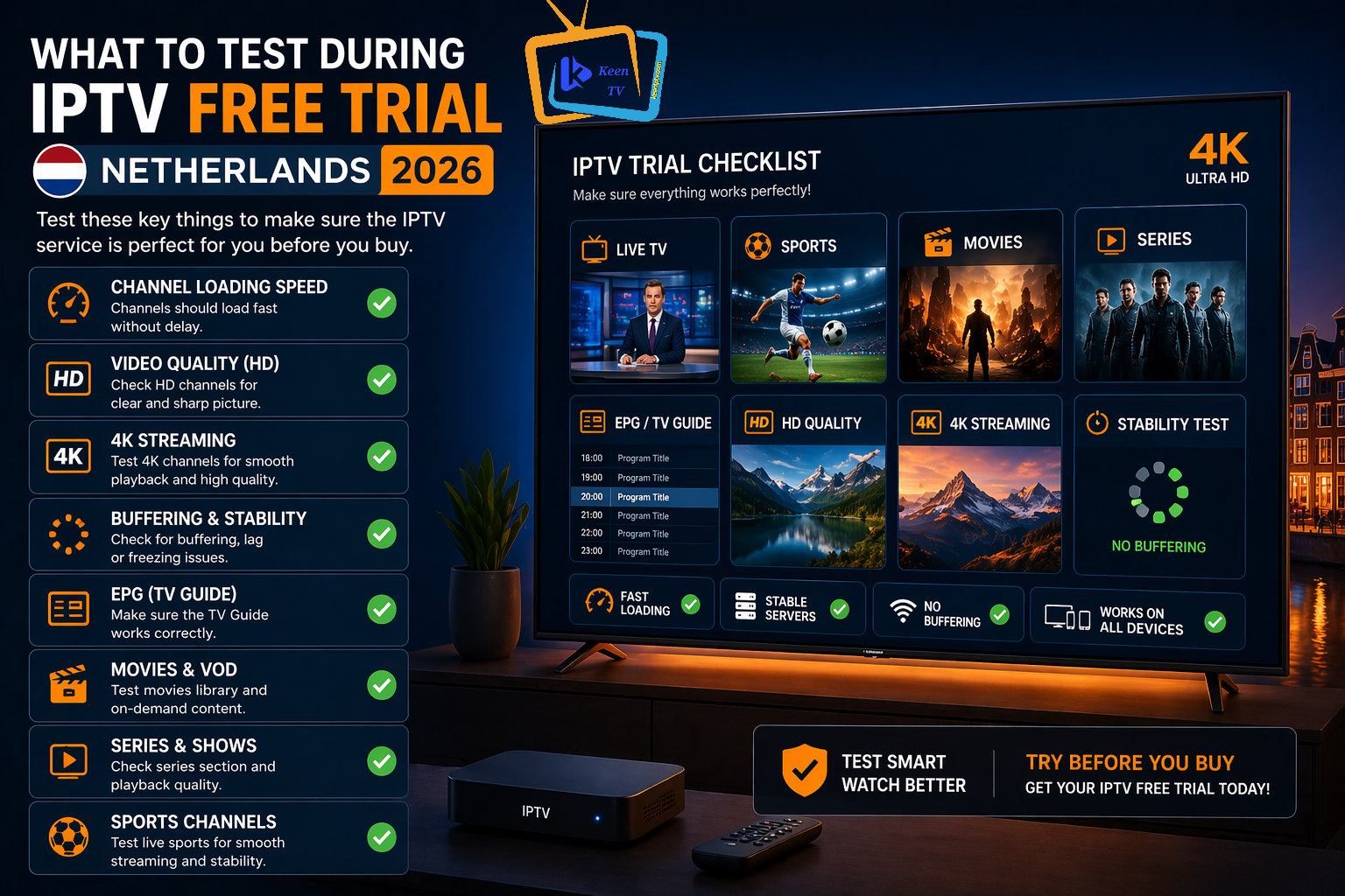 What to test during IPTV free trial Netherlands before buying subscription