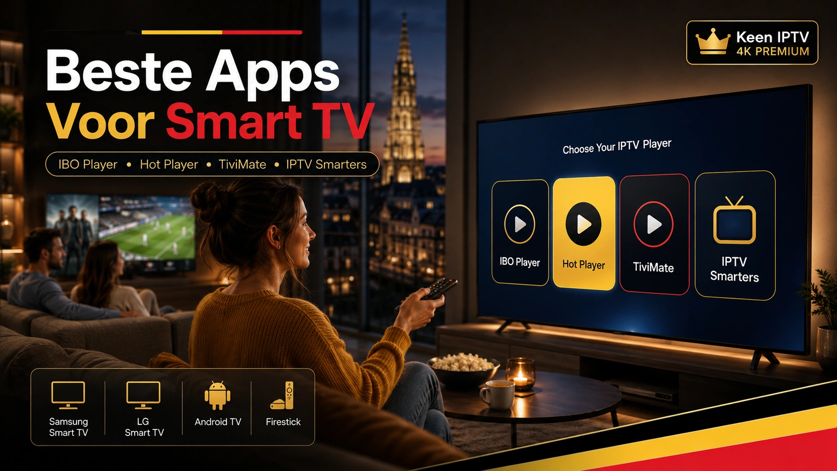 Beste IPTV apps voor Smart TV België IBO Player Hot Player TiviMate en IPTV Smarters