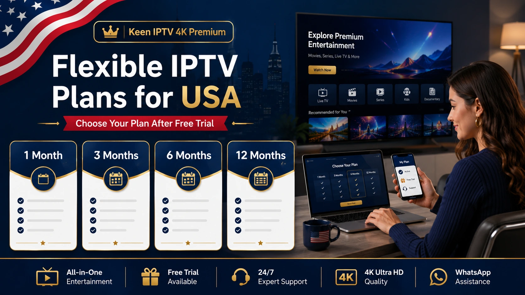 Flexible IPTV subscription plans USA with free trial and 4K streaming