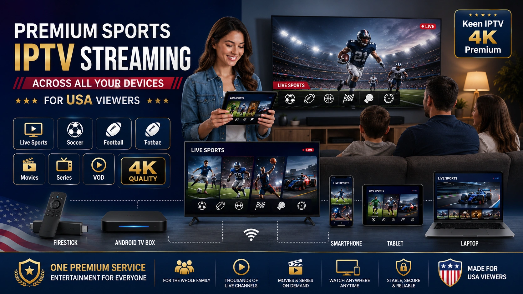 Free IPTV trial for Sports USA with Keen IPTV 4K Premium