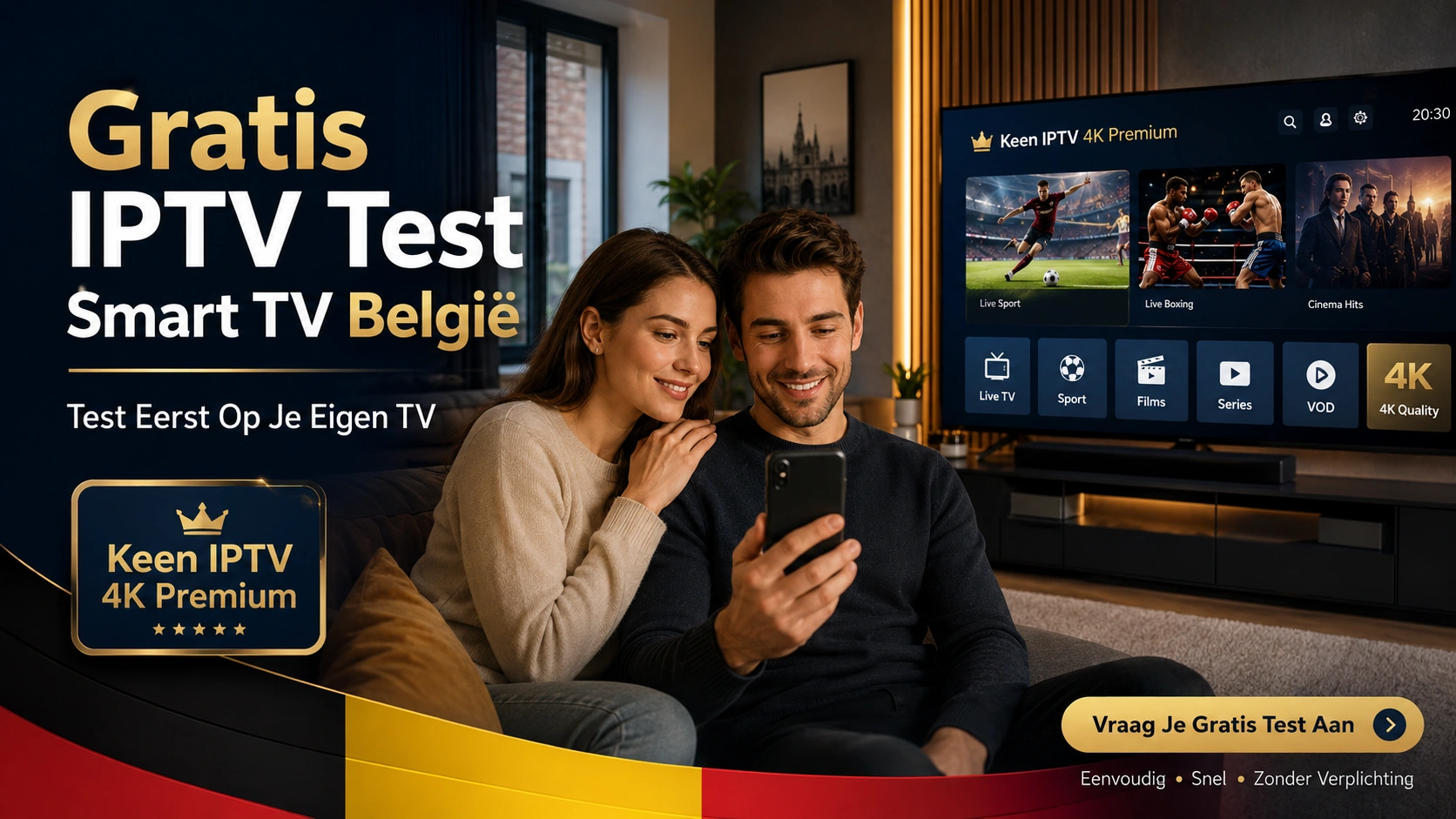 Gratis IPTV test Smart TV België met Keen IPTV 4K Premium