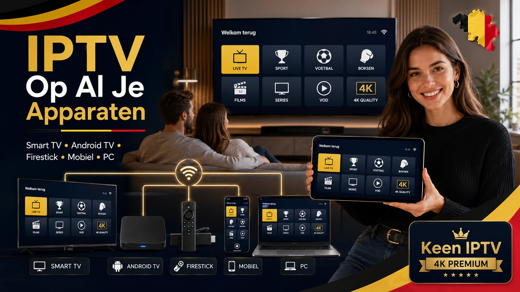 IPTV abonnement België op Smart TV Android TV Firestick mobiel tablet en PC