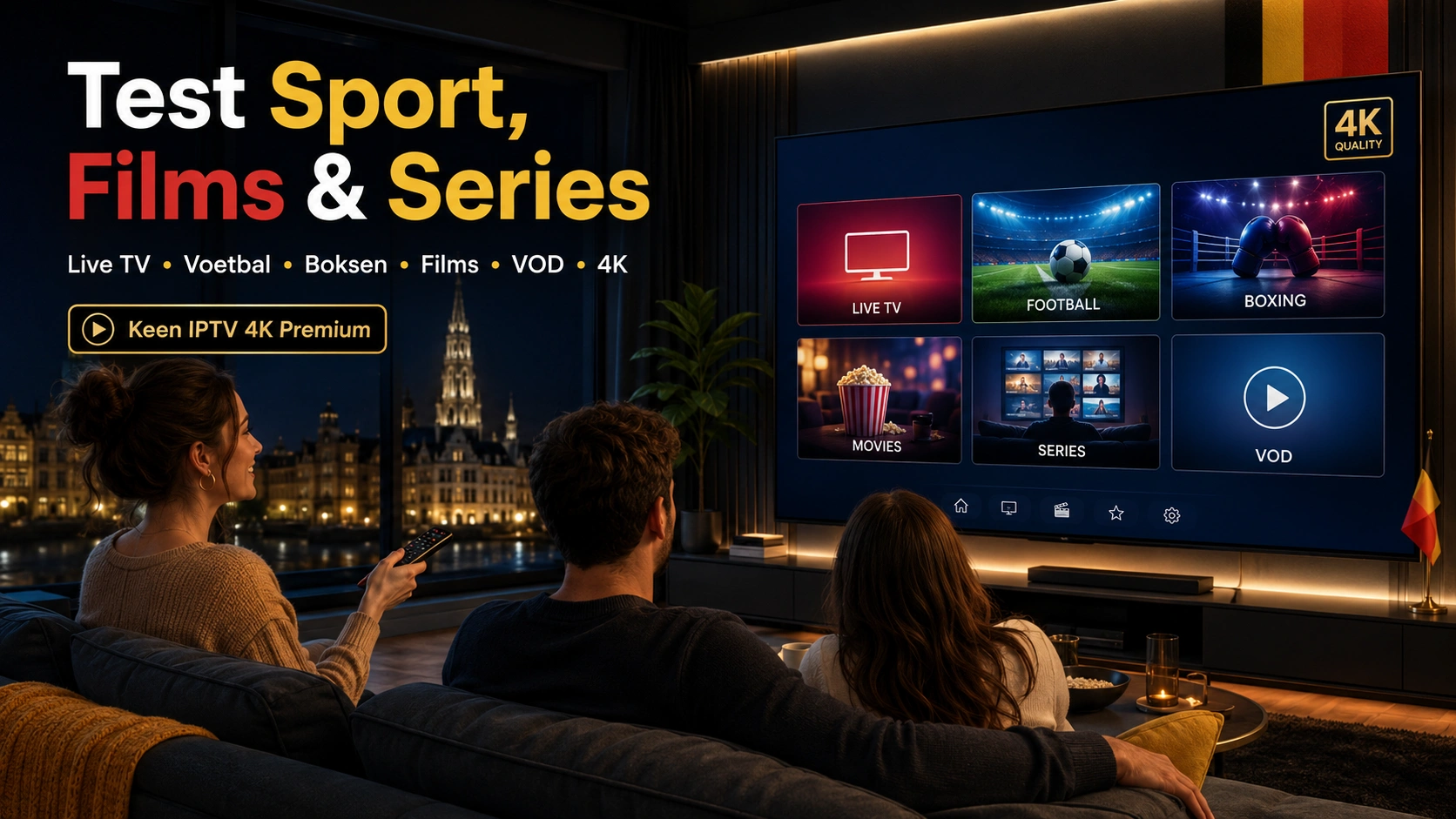 Gratis IPTV test België voor sport films series voetbal boksen en 4K
