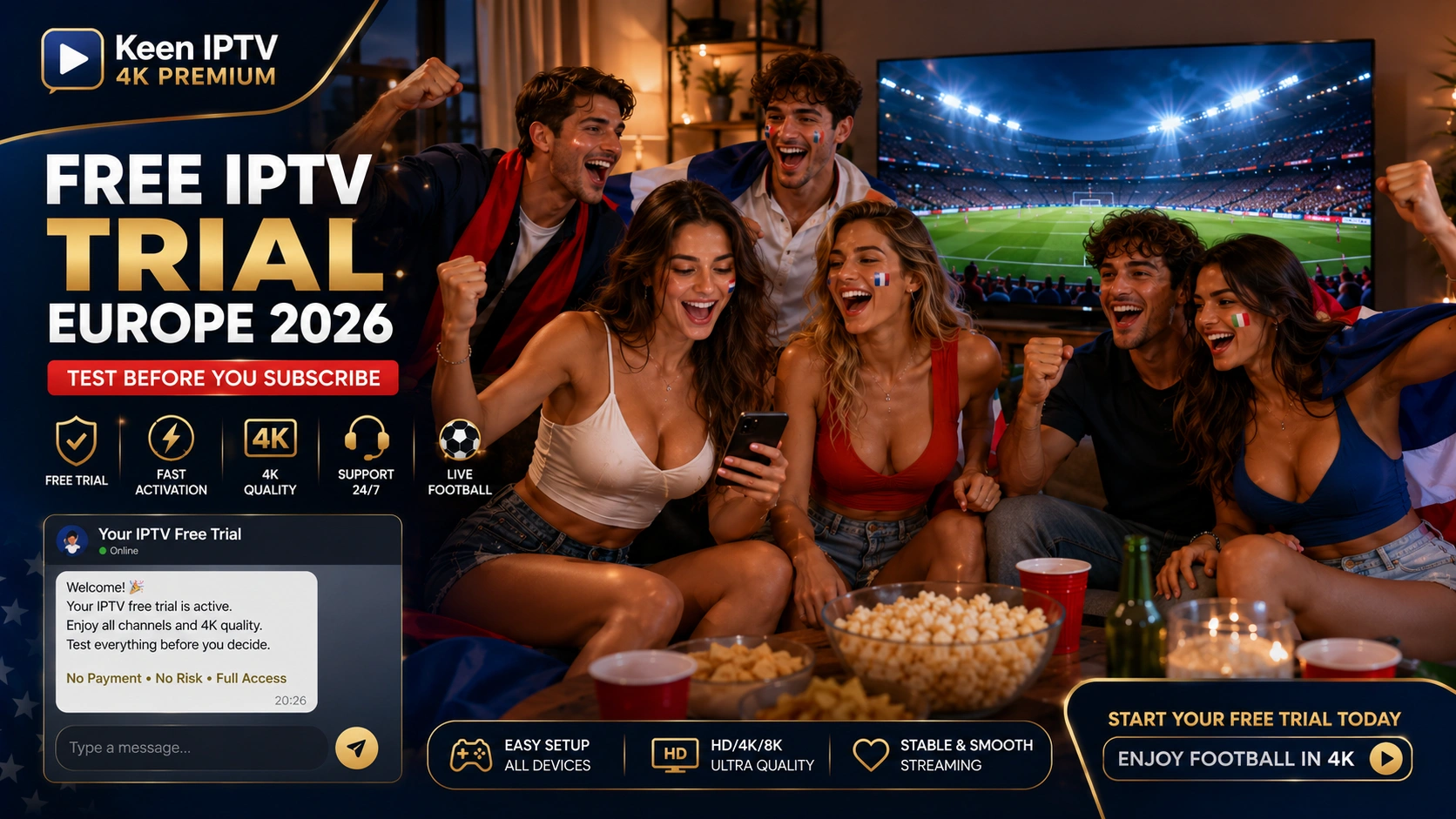 IPTV football Europe 2026 live sports 4K streaming and free trial