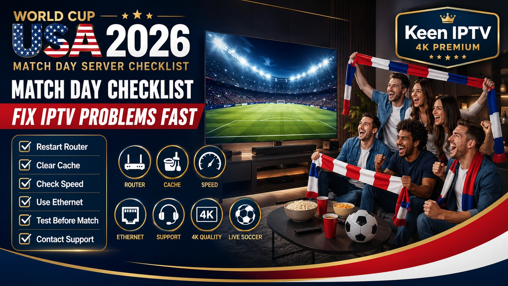 IPTV problems World Cup USA 2026 match day checklist restart router clear cache