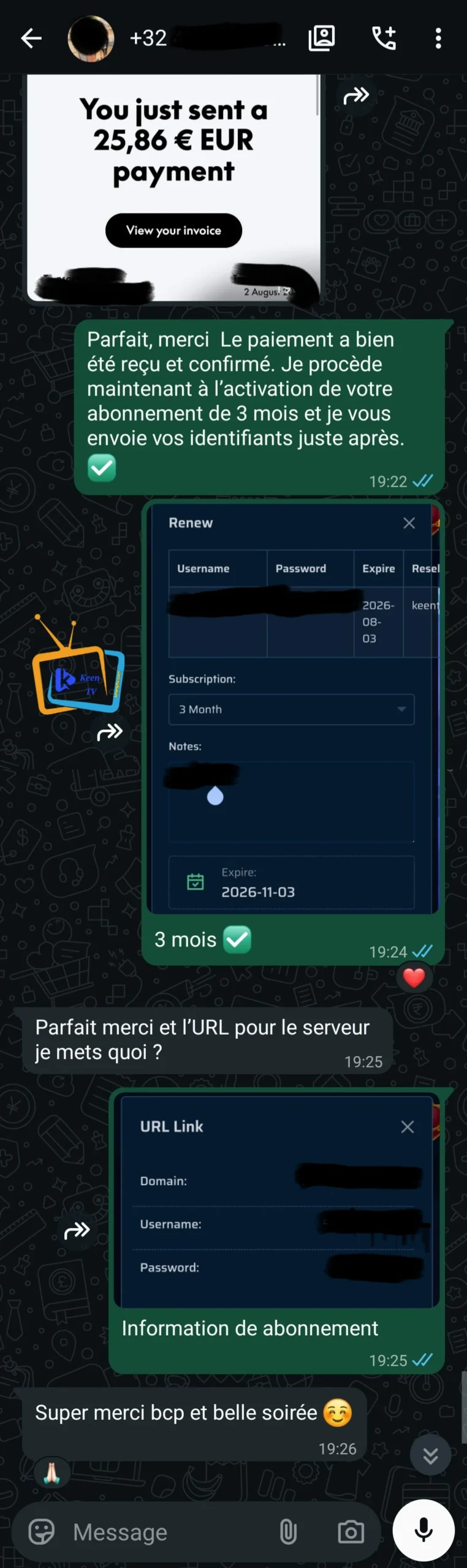 Belgium customer recommending Keen IPTV service